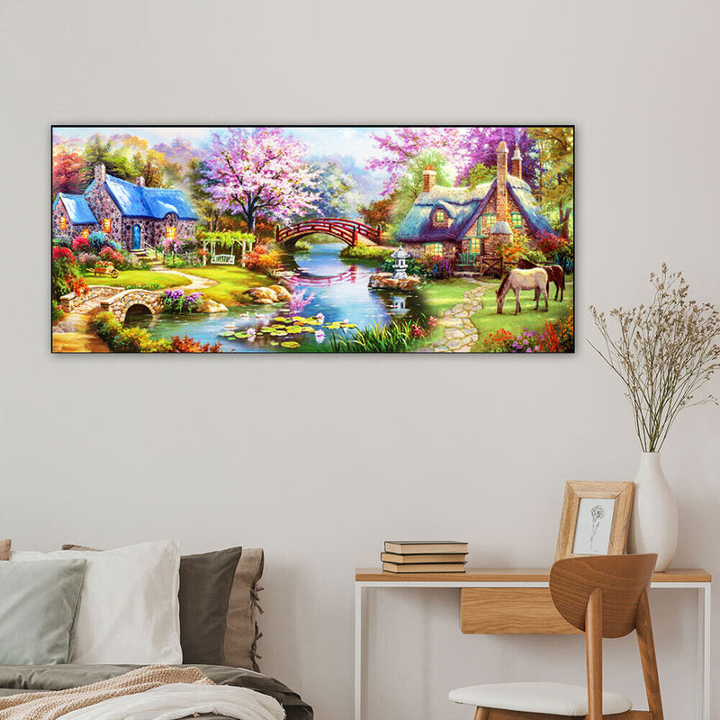 Woods Hut Waters Oil Paint By Numbers DIY Canvas Wall Picture Craft Home De