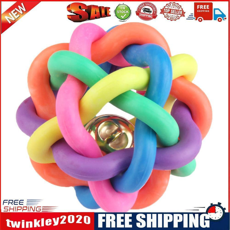 Colorful Dog Bell Puppy Rubber Rainbow Ball Pets Playing Chew Sound Toys (S