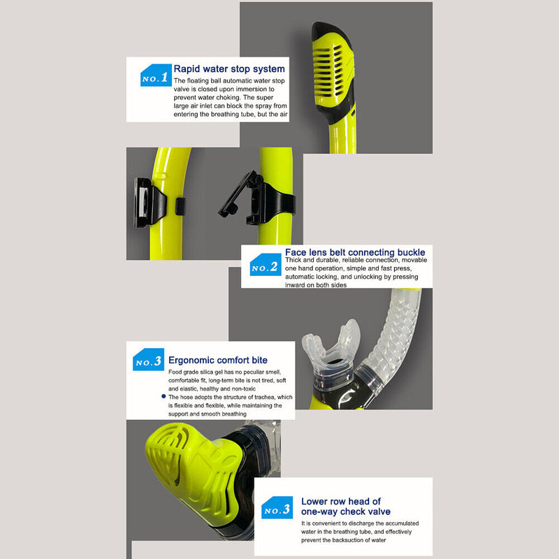 Diving Snorkel Silicone Full Dry Underwater Diving Air Breathing Tube Hose