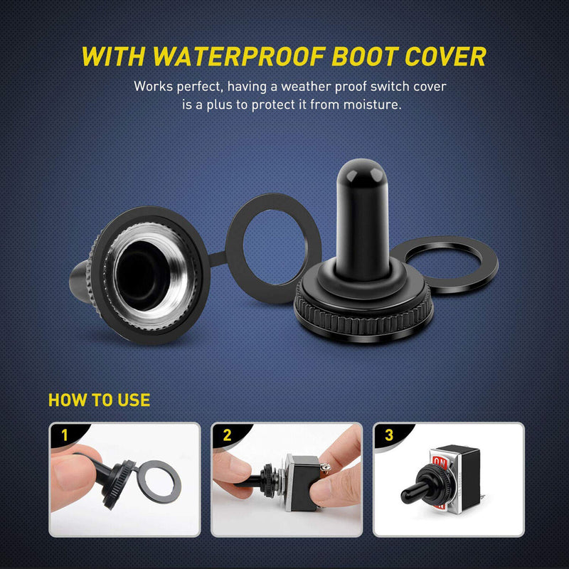 SPST Rocker Toggle Switch 2 Pin ON OFF Power Button Switches with Waterproof Cap