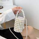 Mini Pearls Shoulder Bag Women Clutch Drawstring Bucket Small Crossbody Handbag