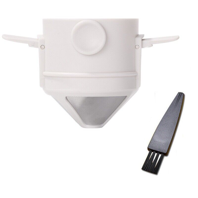 Stainless Steel Folding Coffee Filter with Brush Coffee Dripper (White) Newly