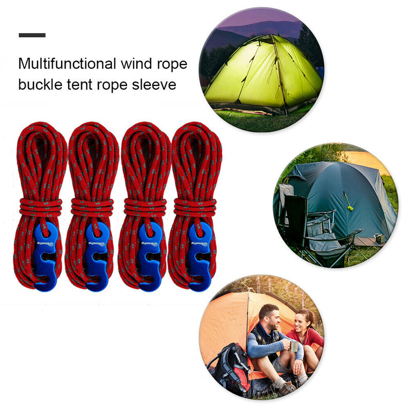 4pcs Tent Wind Rope Buckle Reflective Outdoor Camping Cord Lanyard (Red)