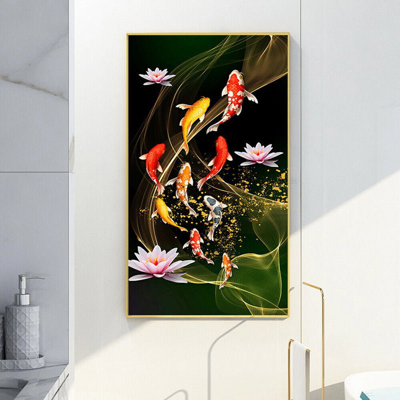 Koi Fish Lotus Diamond Painting Full Round Drill DIY Embroidery Kit 18x34