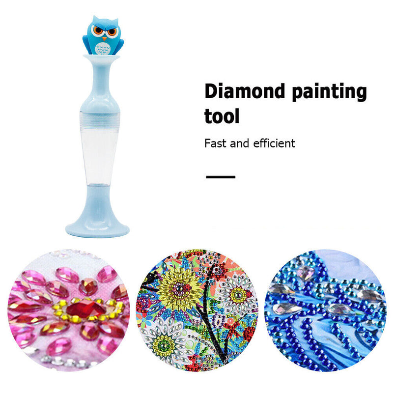 Vase 5D Diamond Painting Point Drill Pen DIY Craft (Blue Owl no Drill)