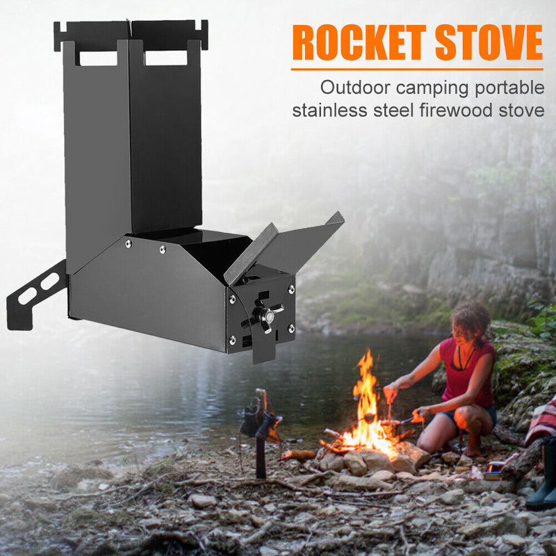 Outdoor Camping Stainless Steel Rocket Wood Stove Picnic Hiking Cooking Furnace