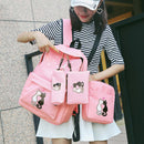 4pcs Canvas Backpack, Casual School Bags Cute Printed Cat for Boys and Girls