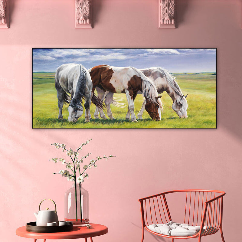 Grassland Three Horses 5D Diamond Painting Rhinestone Full Round Drill for