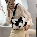 Women Faux Fur Cow Handbags Zipper Small Square Shoulder Bag (Cow)