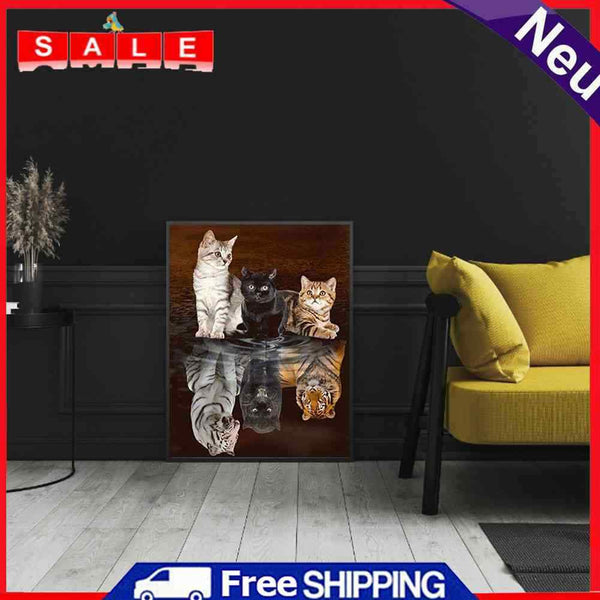 5D DIY Diamond Painting Full Square Drill Cat Reflection Tiger Picture Wall Arts