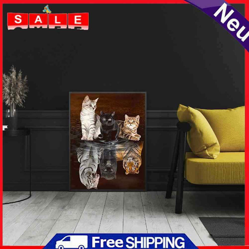 5D DIY Diamond Painting Full Square Drill Cat Reflection Tiger Picture Wall Arts