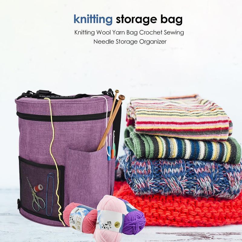 DIY Knitting Storage Bag Portable Yarn Tote Crochet Hooks Holder (Purple)