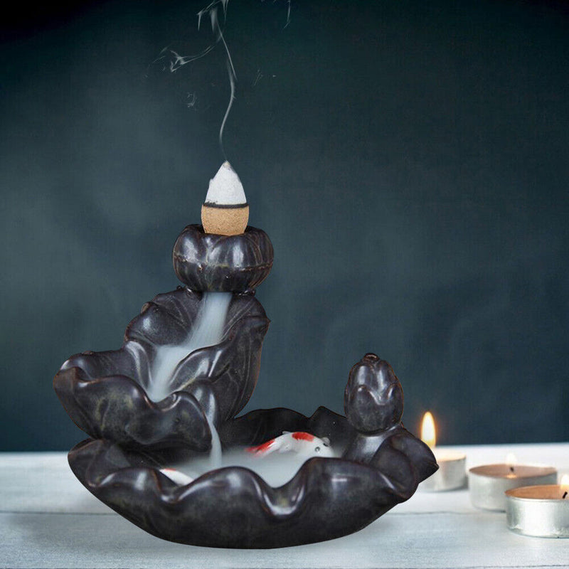 Backflow Incense Burner Ceramic Waterfall Smoke Censer Home Office Decor Newly