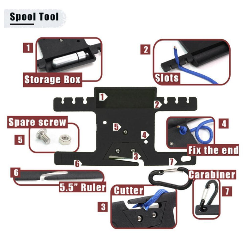 2pc Aracord Winder Parachute Lanyard Rope Spool Holder with Carabiner Black