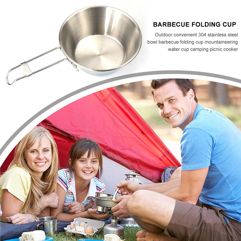 300ml Foldable Handle Bowl for Camping Picnic Hiking Stainless Steel Tableware
