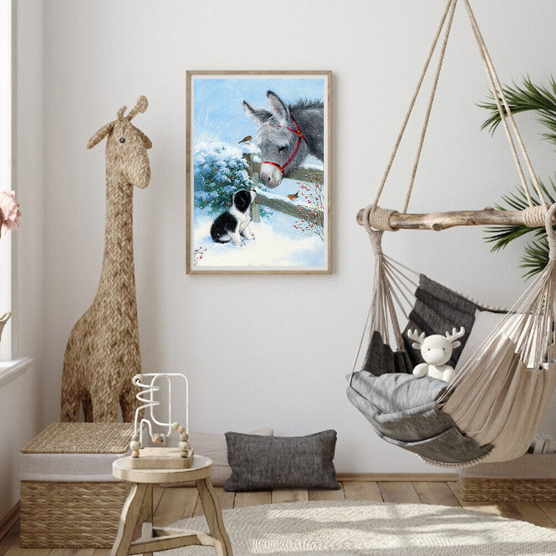 Snow Donkey Oil Paint By Numbers Kits Canvas Picture DIY Wall Art Craft Decor