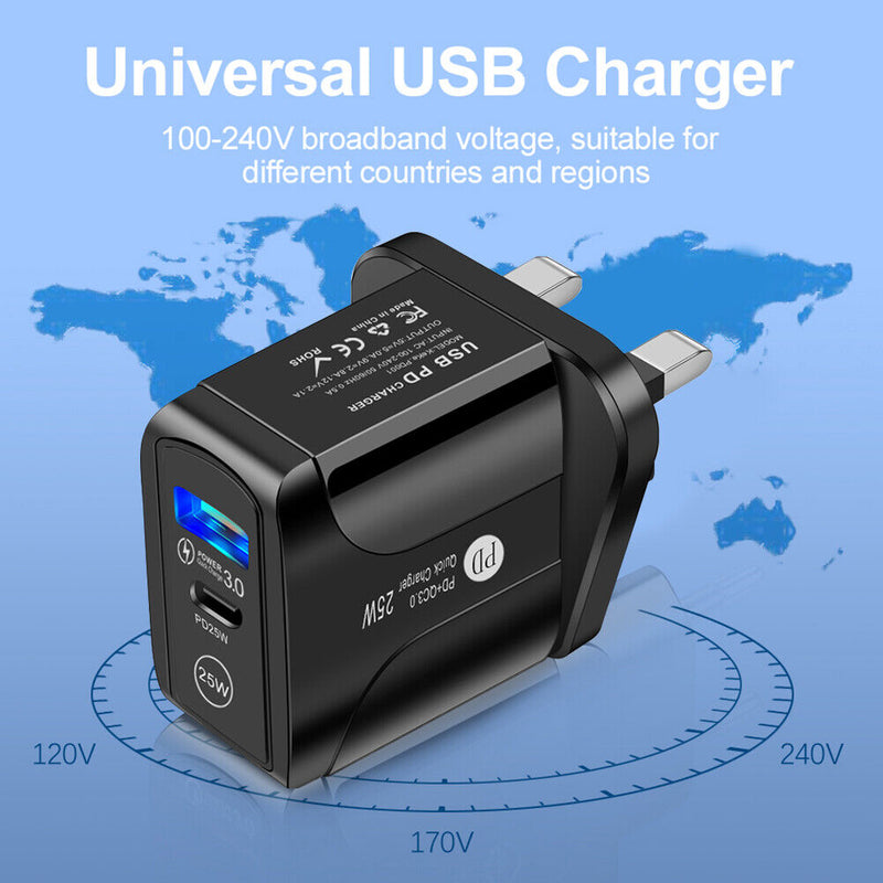 Universal PD 25W + QC3.0 Mobile Phone Wall Charging Chargers for Travel Office