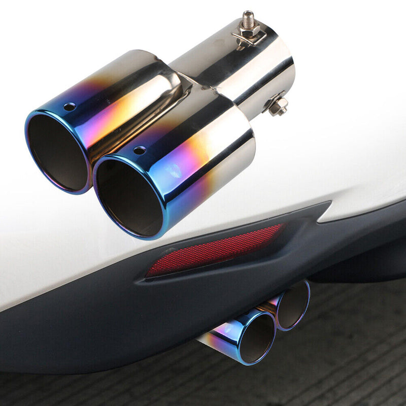 Dual Outlet Burnt Blue Car Exhaust Tip Stainless Steel Muffler Silencer Newly