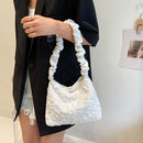 Retro Women Casual Pleated Solid Color Large Capacity Tote Shoulder Shopping Bag