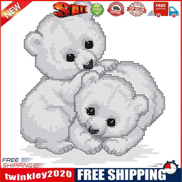 14CT Printed Partial Cross Stitch Handcraft Polar Bear Artwork Wall Decor