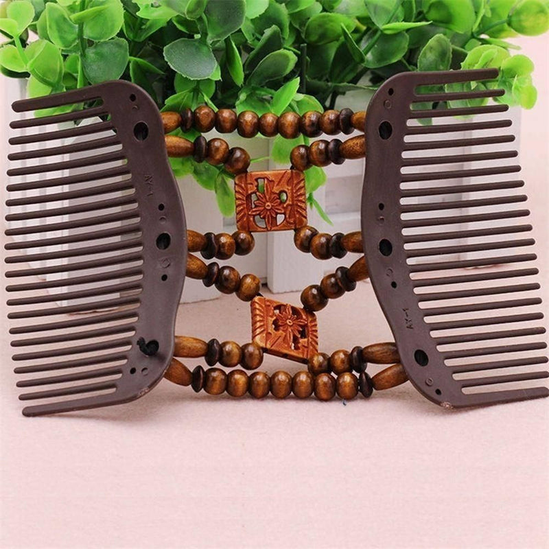Women Clip Stretchy Hair Accessories  Wood Beads Magic Hair Comb  Double