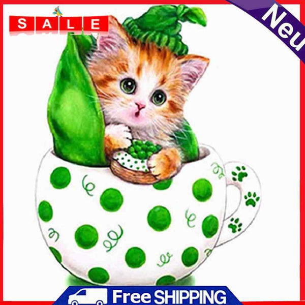 DIY Diamond Painting Part Special Shaped Drill Cat in Cup Rhinestone Modern Art