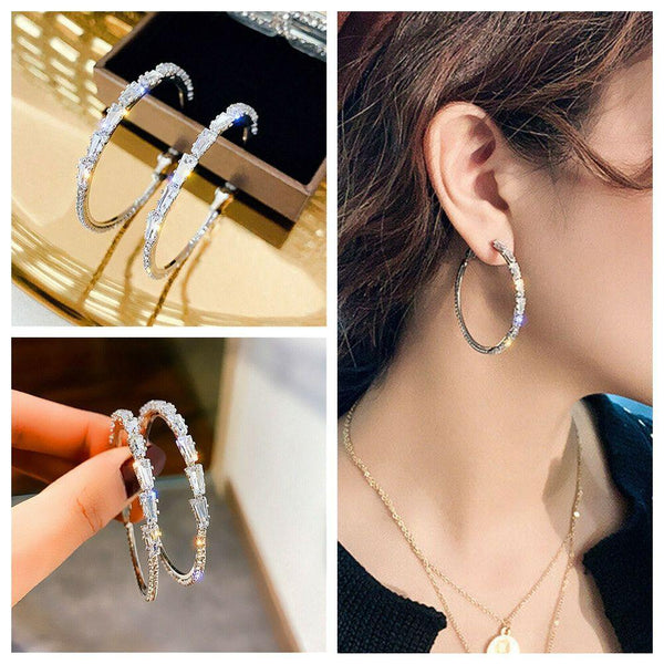 Zircon Big Circle Drop Dangle Stud Crystal Round Hoop Earrings Round Shape