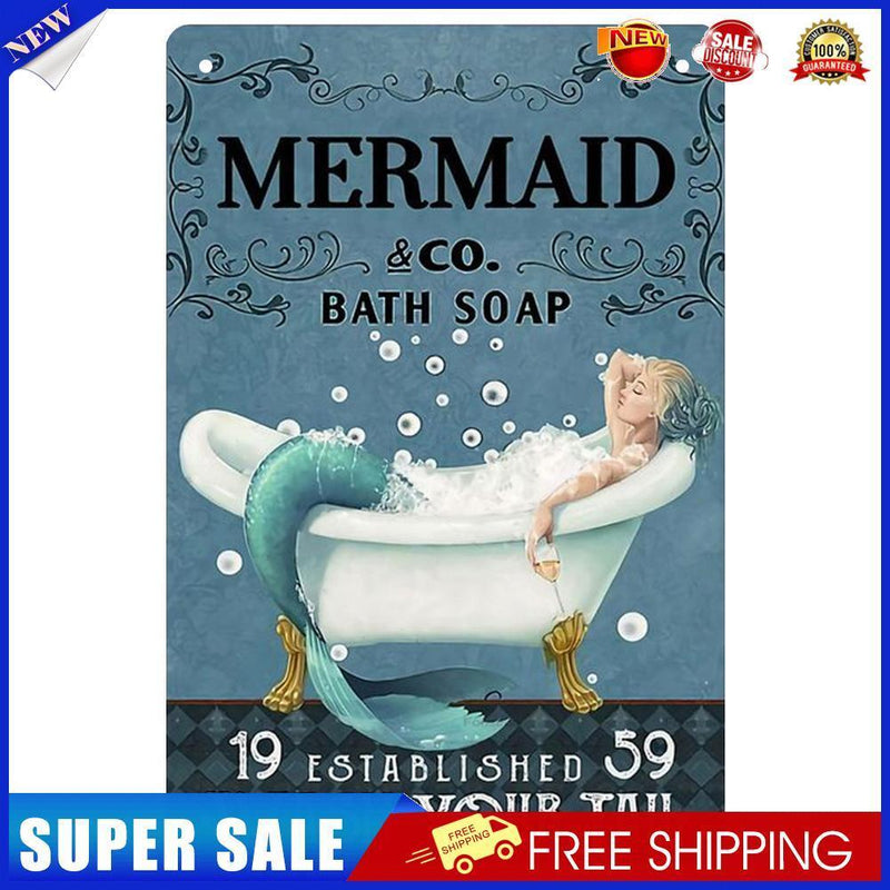 Retro Bathing Mermaid Metal Plate Painting for Bar Pub Tin Plaque Wall Sign