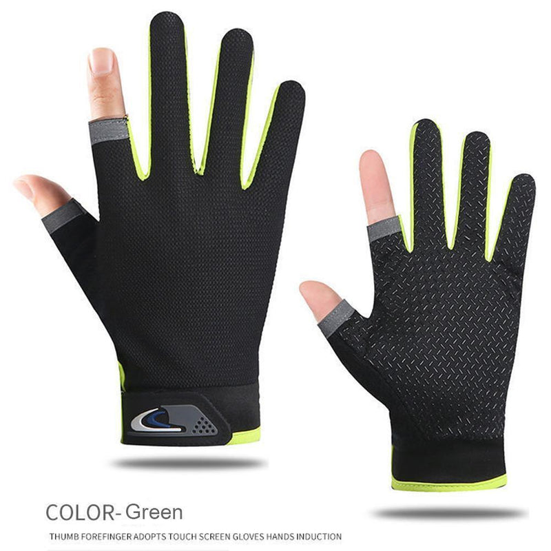 5pcs 2 Cut Finger Fishing Anti-slip Breathable Cycling Gloves (Green)
