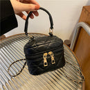 Women PU Leather Lattice Messenger Bag Chain Mini Crossbody Bag (Black)