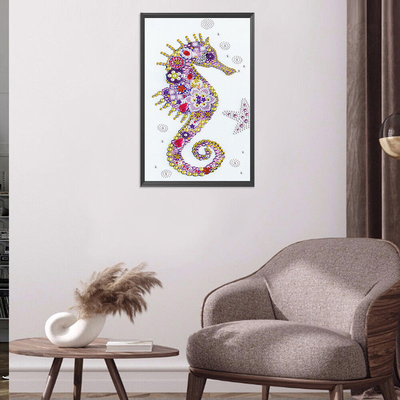 5D DIY Special Shaped Diamond Painting Purple Seahorse Partial Mosaic Kit