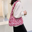 Women Plush Fur Animal Print Handbag Small Underarm Bag (Pink Leopard)