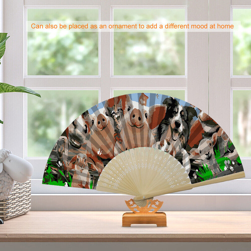 Farm Animal Oil Paint Folding Fan By Numbers DIY Painted Art Craft Handmade