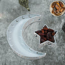 Serving Tray - 2 Pieces Moon Star Eid Dessert Food Tray for Ramadan (White)