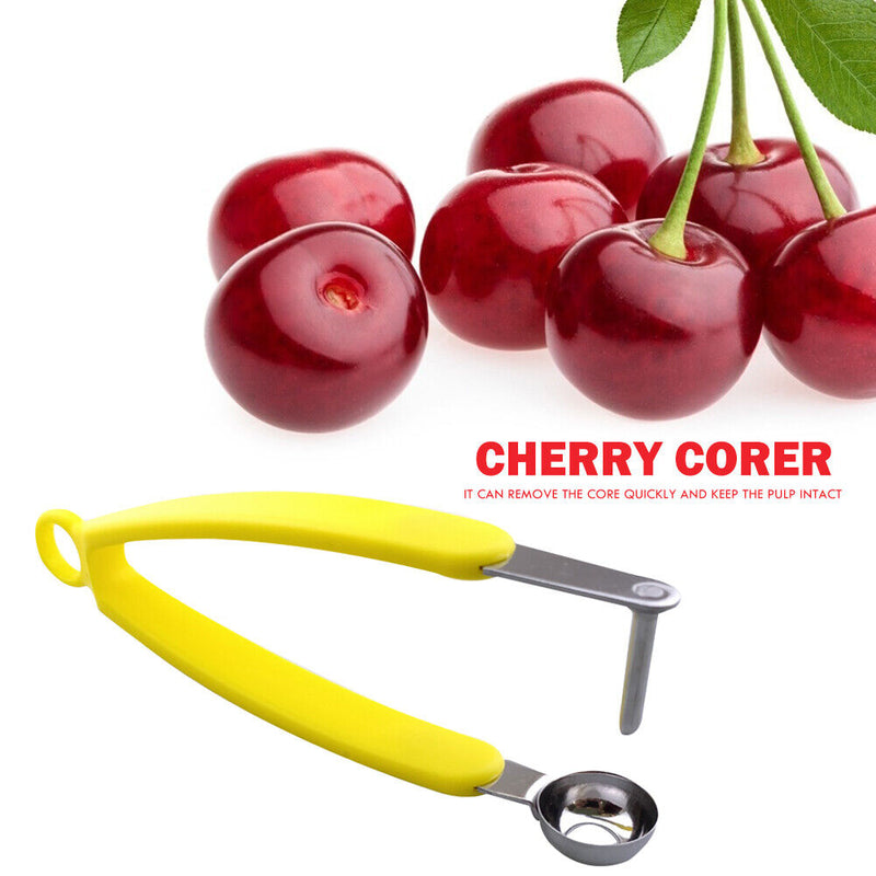 Stainless Steel Cherry Olive Corer Fruits Core Remover Seed Pitter (Yellow)