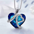 I Love You Forever Heart Pendant Necklace Crystals Elegant Blue He R3P5 I9K2