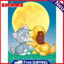 5D DIY Diamond Painting Full Moon Cat Dog Full Round Rhinestone Wall Drawing Kit