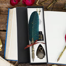 Retro Calligraphy Feather Dip Pen with 2 Nib Set Writing Gift Box (Green) Newly