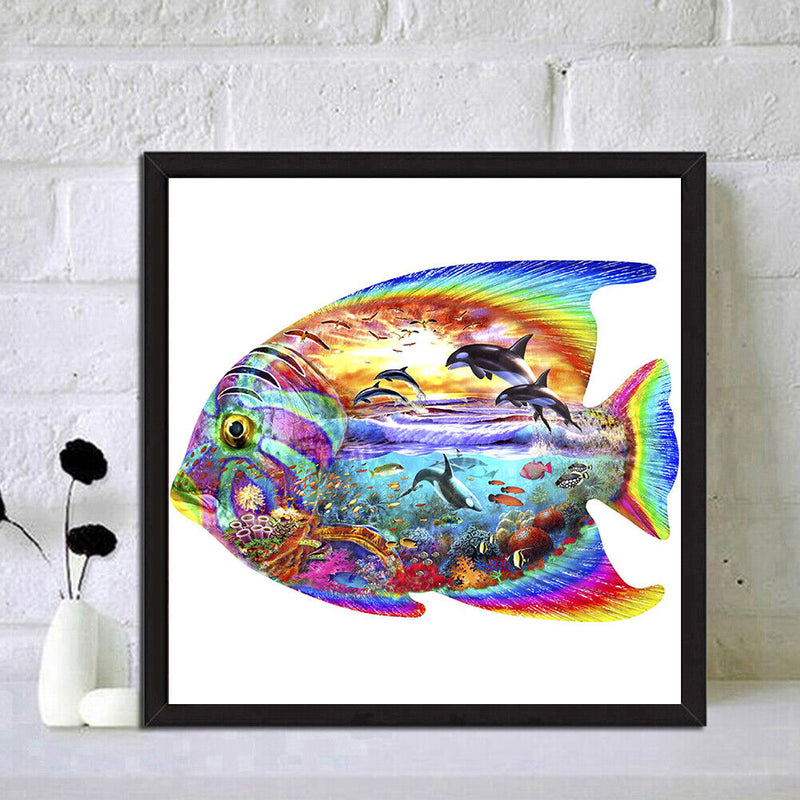 5D DIY Full Round Diamond Painting Color Fish Handmade Embroidery Kits for Gifts