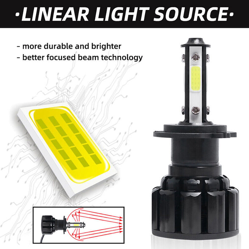 4 Sides COB LED Car Headlamp Fog Light Bulbs 6500K 8000LM 52W 9-32V Universal