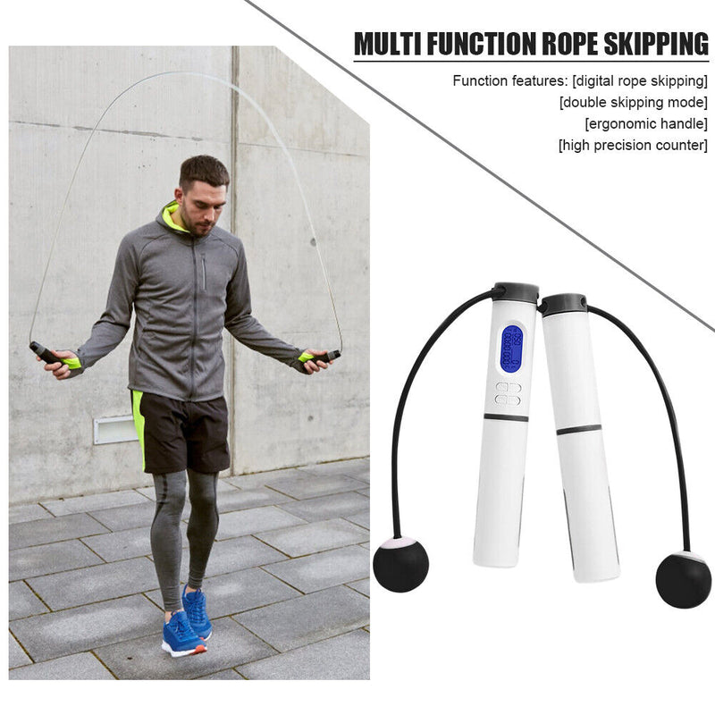 Smart Skipping Rope Counter Exercise Student Sports Jump Rope (Black White)