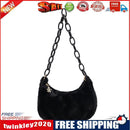 Retro Women Acrylic Chain Plush Underarm Bag Casual Small Handbags (Black)