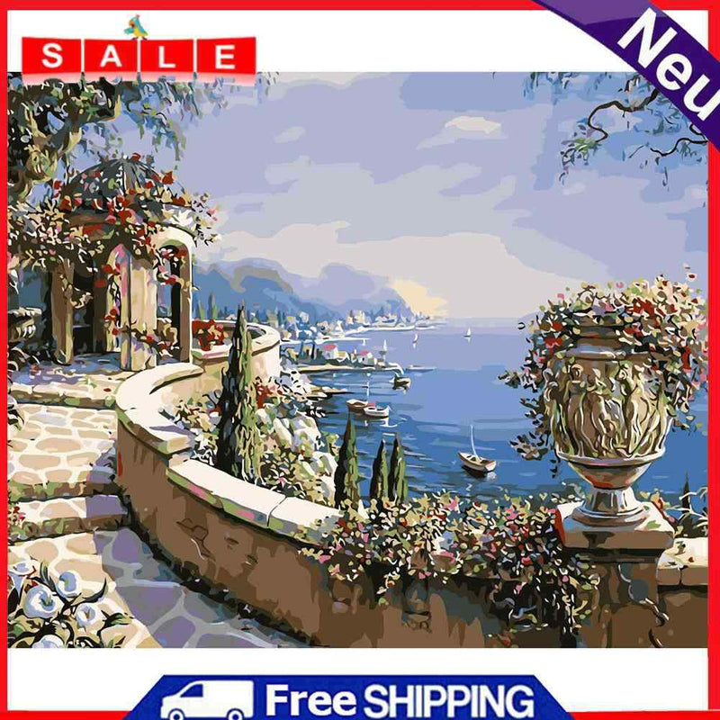 Hand Painted DIY Seaside Corridor Painting By Numbers Kit Canvas Oil Art Picture
