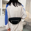 Women Street Chest Bag Pure Fanny Pack Chain Canvas Bum Belt Pouch (Black)
