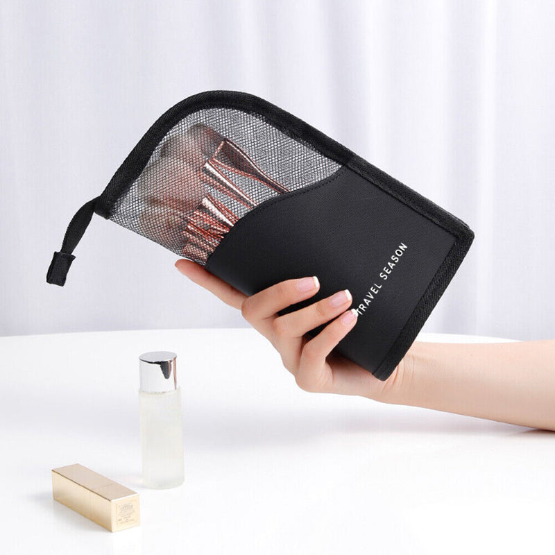 Zipper Waterproof Cosmetics Storage Bag Makeup Brush Holder Pouch (Black) Newly