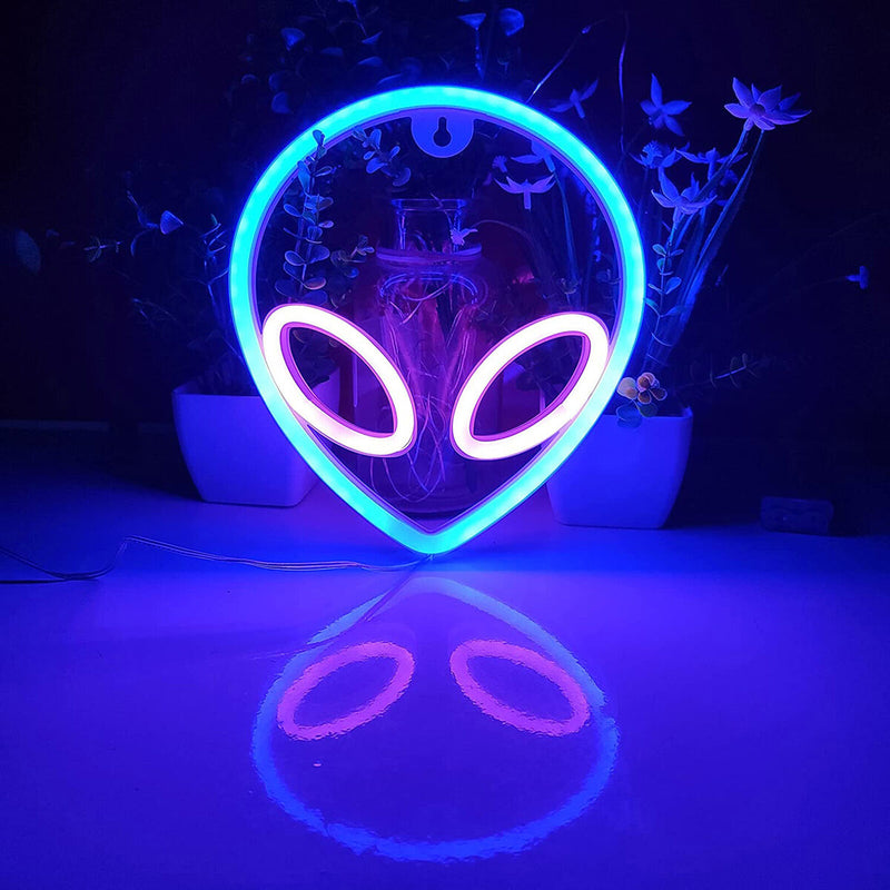 LED Alien Neon Signs Light Wall Decor Art for Bedroom Halloween (Blue Pink)