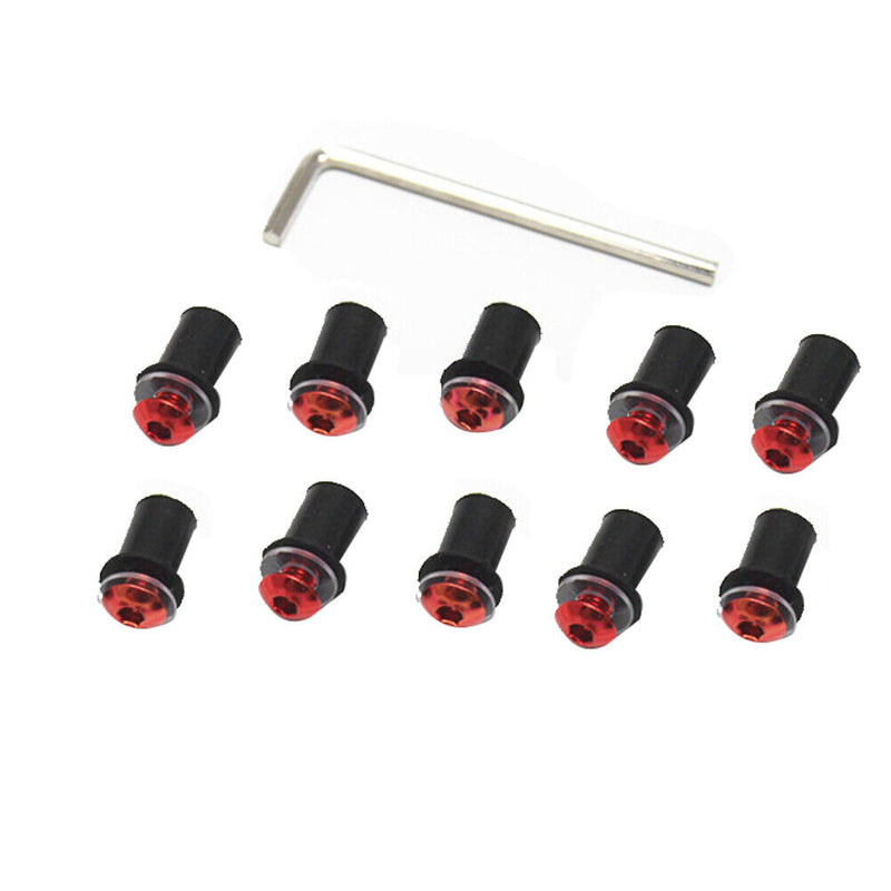 10pcs 5mm/0.20in Motorcycle Windscreen Windshield Bolt Screw Kit (Red)