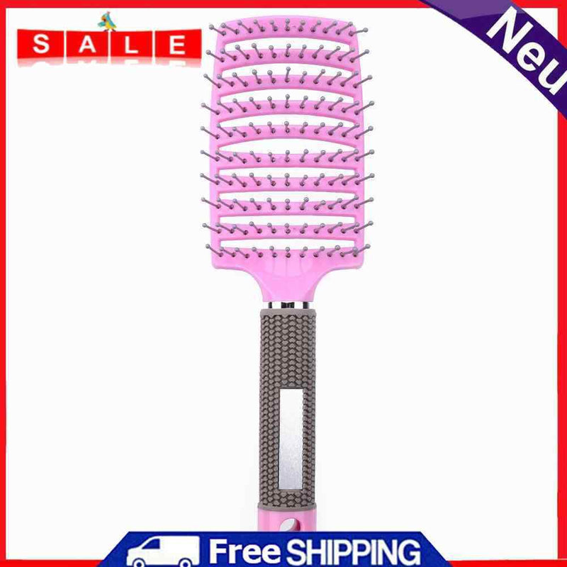 Plastic Nylon Anti-Static Hair Brush Curved Row Scalp Massager Comb (Pink)