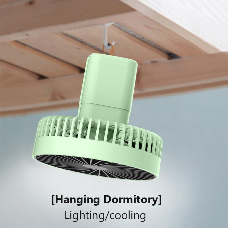 Multifunctional Mini Fan with LED Light Desktop Ceiling Fan (Green Tripod)
