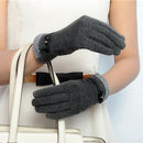 Women Touch Screen Mittens Sheep Wool Winter Bowknot Glove (Gray)
